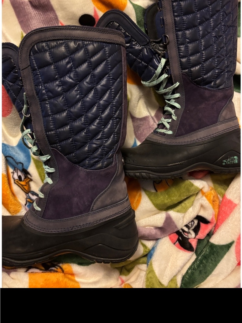 The North Face Navy Quilted purple suede Winter Boots with Mint Lace thermoball